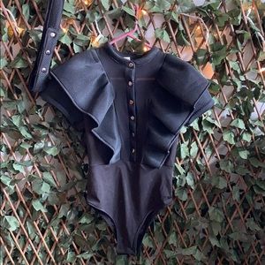 Black Ruffle Bodysuit with Belt